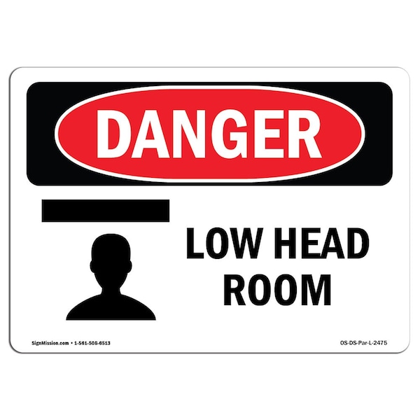 Safety Sign, OSHA Danger, 3.5" Height, Low Head Room, Landscape, 10PK